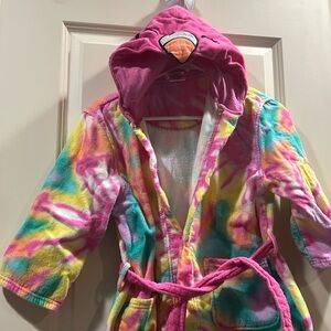 Saint Eve TerryCloth RobeSwim Coverup BathRobe TieDye Bird Hood Flamingo M 10/12